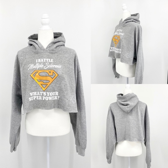 MS AWARENESS Superman Graphic Cropped Sweatshirt Hoodie Size L - Picture 12 of 13